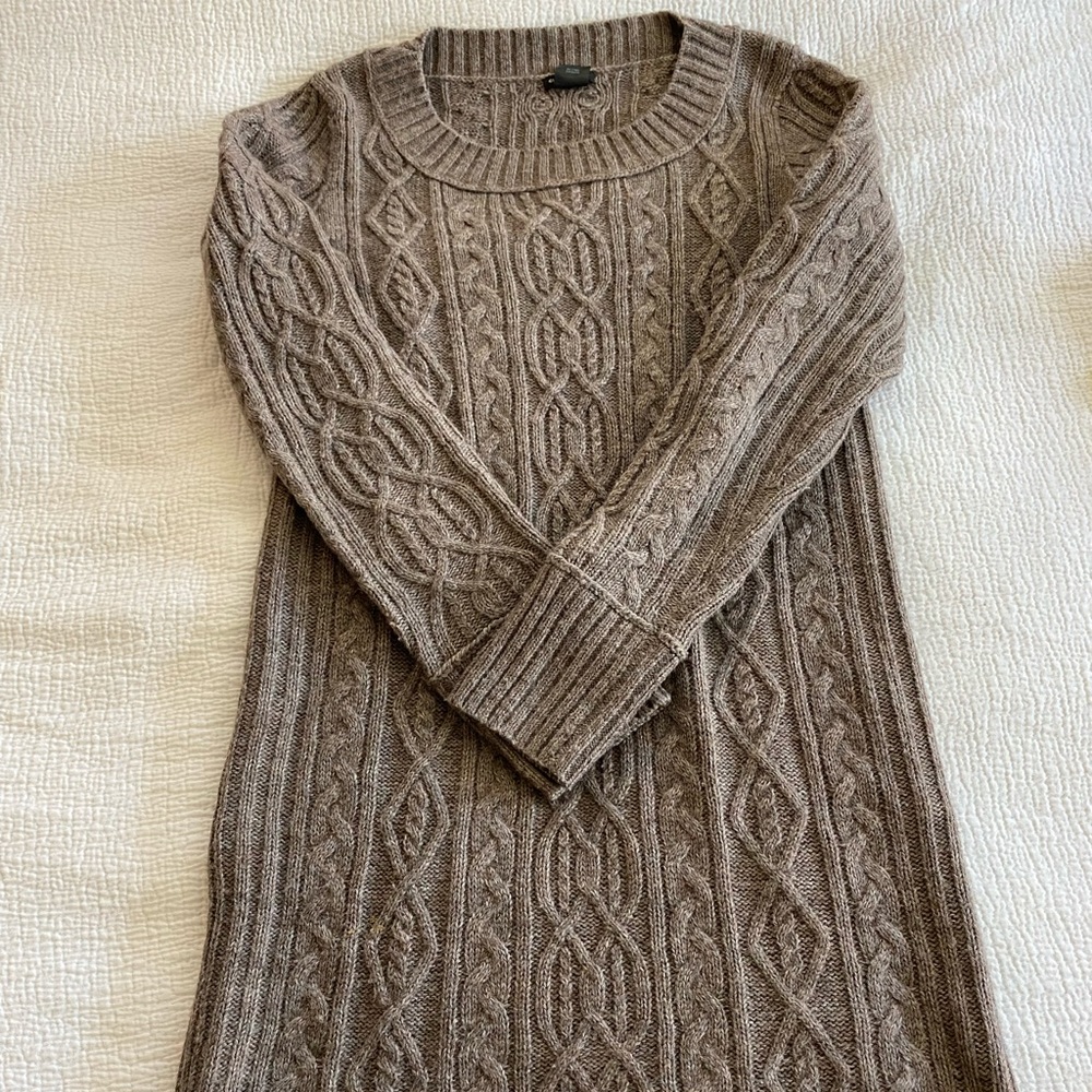 Club Monaco Cable Knit Long Sleeve Dress in Taupe